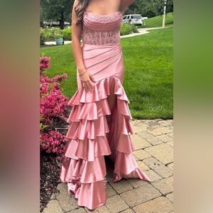 Sherri Hill Pink Strapless Ruffle Dress